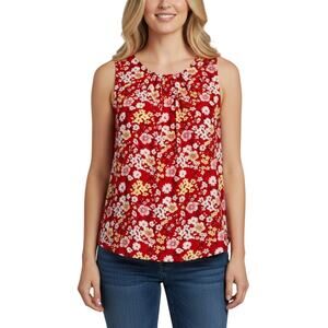 41 Hawthorn Lexie Pleated Sleeveless Blouse Red Floral Top NWT Women Size M